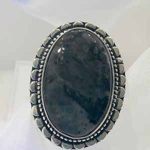 Natural Larvikite 925 Sterling Silver Overlay Ring
